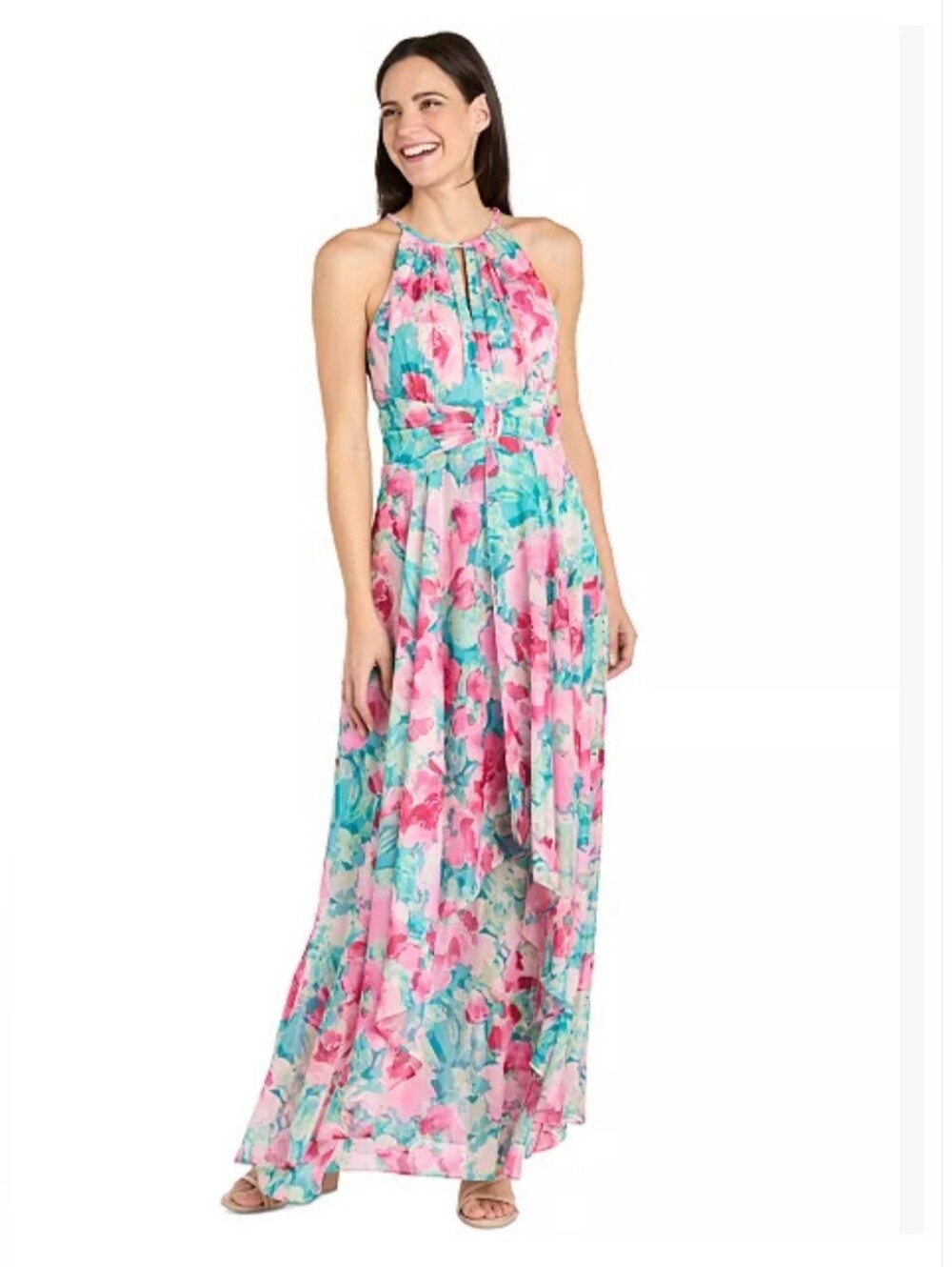 R&M Richards Floral Maxi Pink Halter Dress